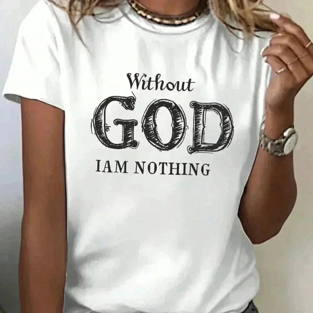 White Casual Women's Letter Print Round Neck Short Sleeve Casual Top